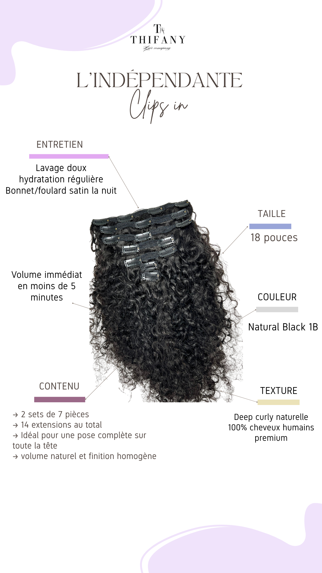 L’Indépendante – Clip In Deep Curly 18 pouces | Extensions naturelles premium - Thifany Hair Company