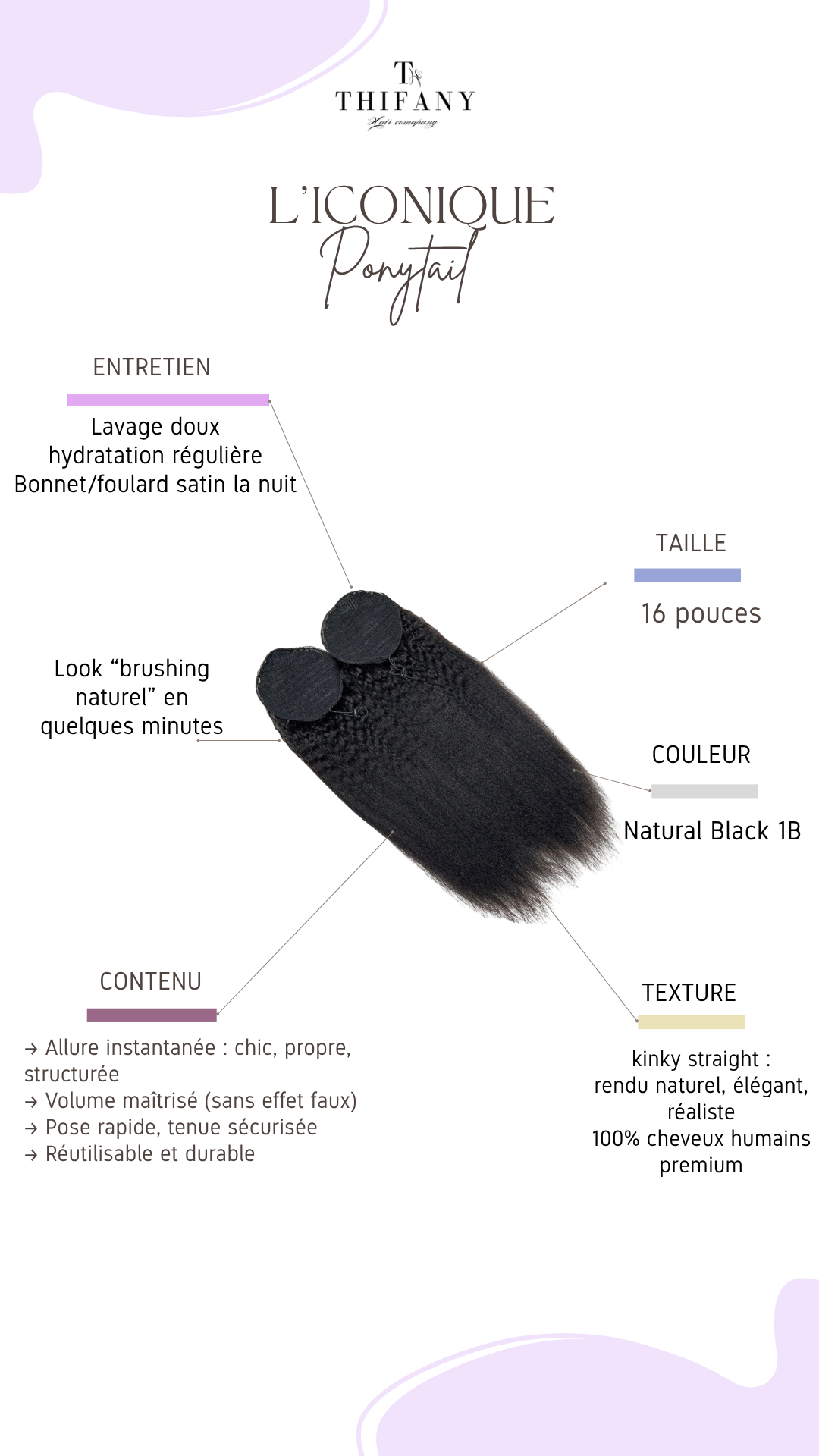 L’Iconique – Ponytail 16 pouces | Extensions naturelles premium - Thifany Hair Company