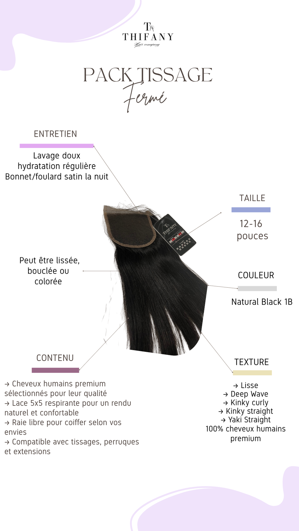 HD Lace Closure 5x5 – Cheveux humains naturels | 12 pouces & 16 pouces - Thifany Hair Company